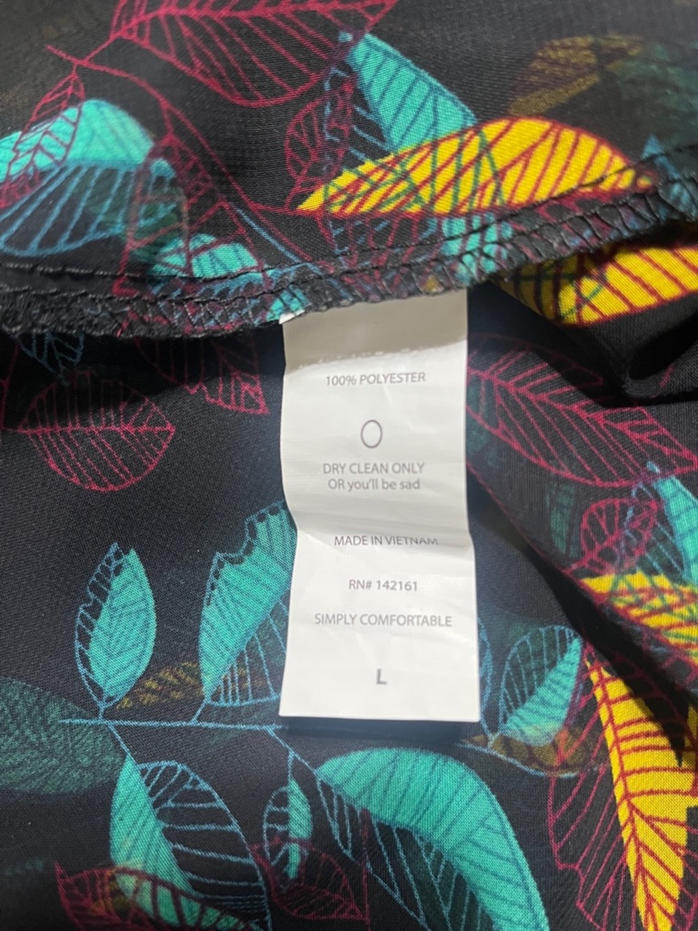 LuLaRoe Kimono Sz L MONROE Draped Collar Sheer Black Leaf Print Fringe Feminine - Picture 8 of 8